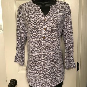 Blue and white detailed blouse